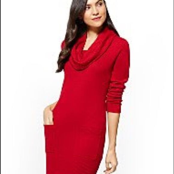 RED COWL-NECK SWEATER DRESS - Picture 3 of 8